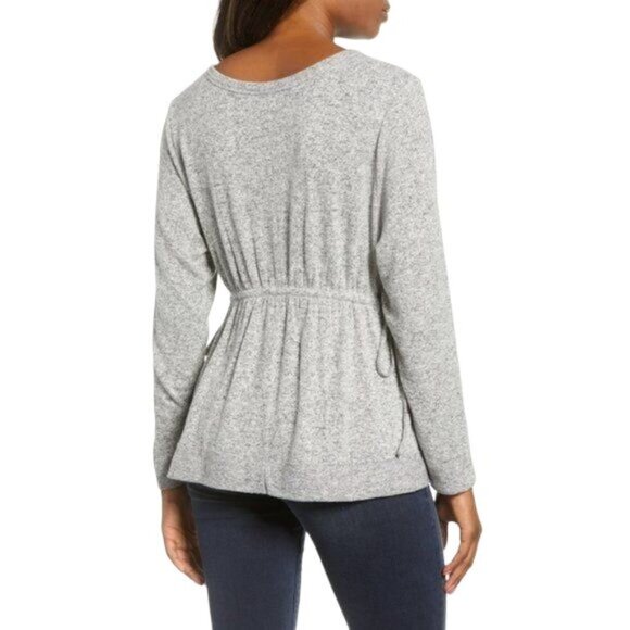 NWT CASLON Womens Sweater SZ S Gray Peplum Drawstring Soft Stretch Long Sleeve - Picture 4 of 8